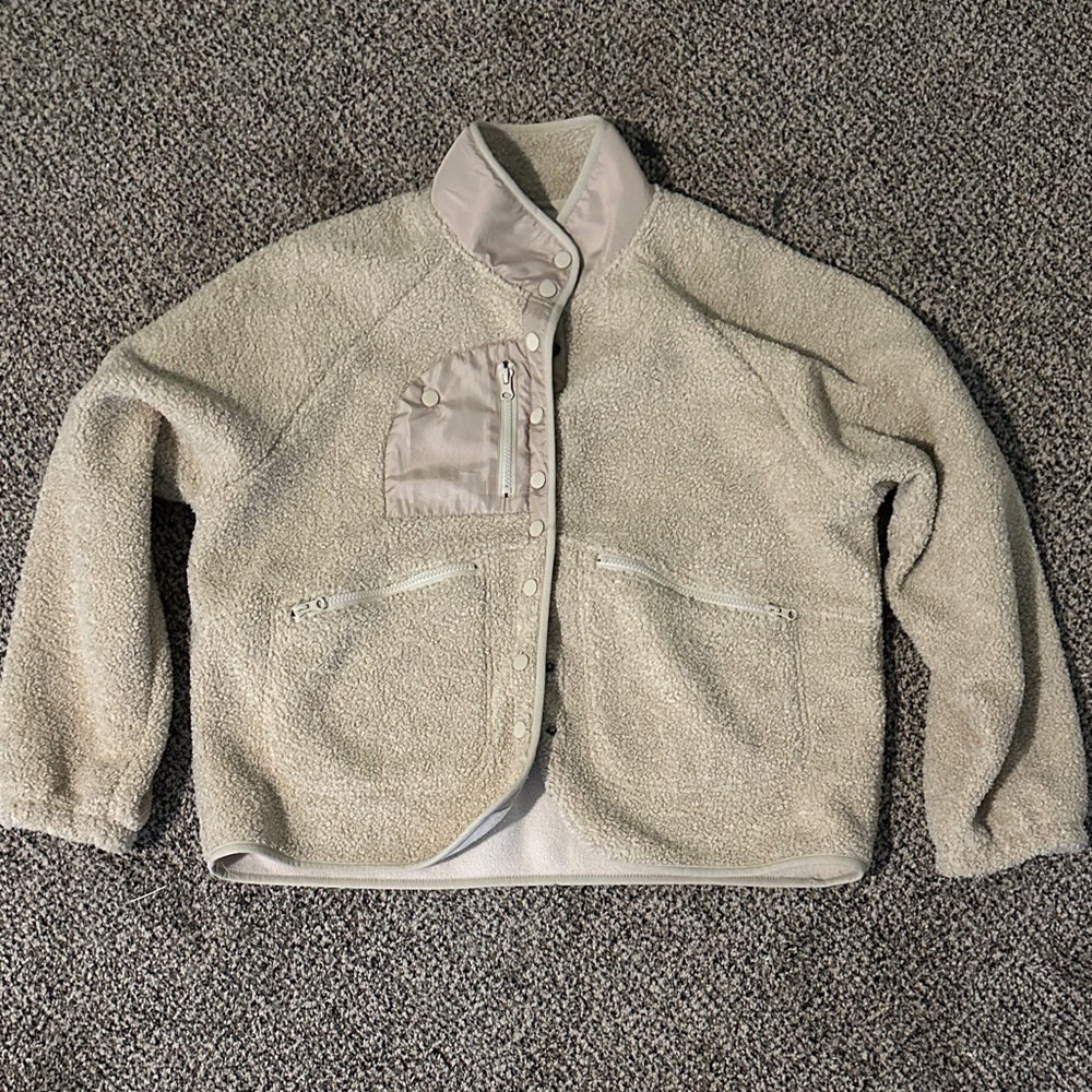 Cream Fleece Jacket with Pockets